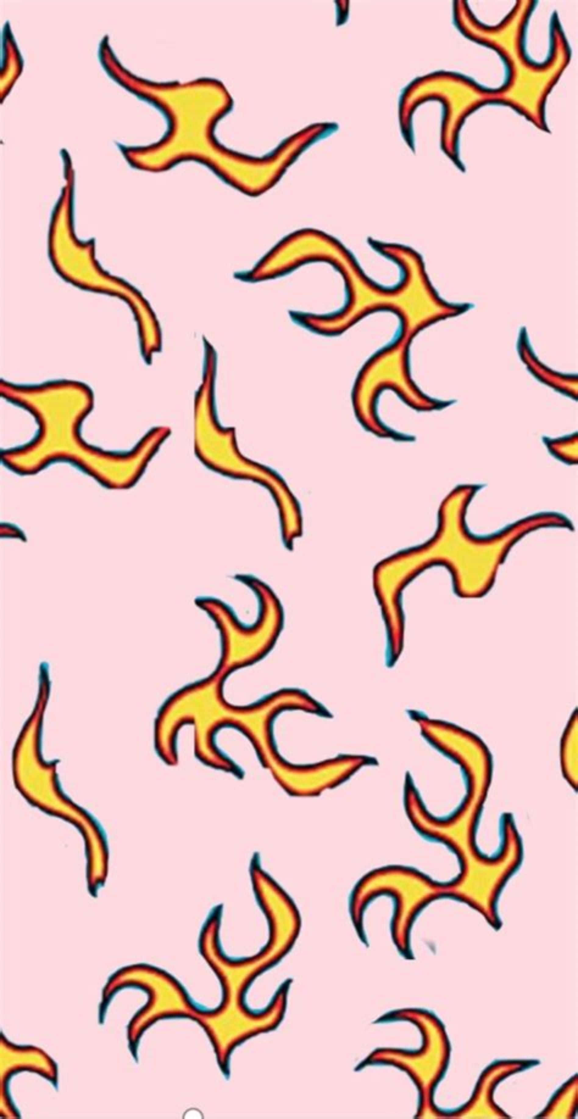 trendy iPhone, vibrant yellow flame shapes, blue outlines, 2K Phone Wallpaper