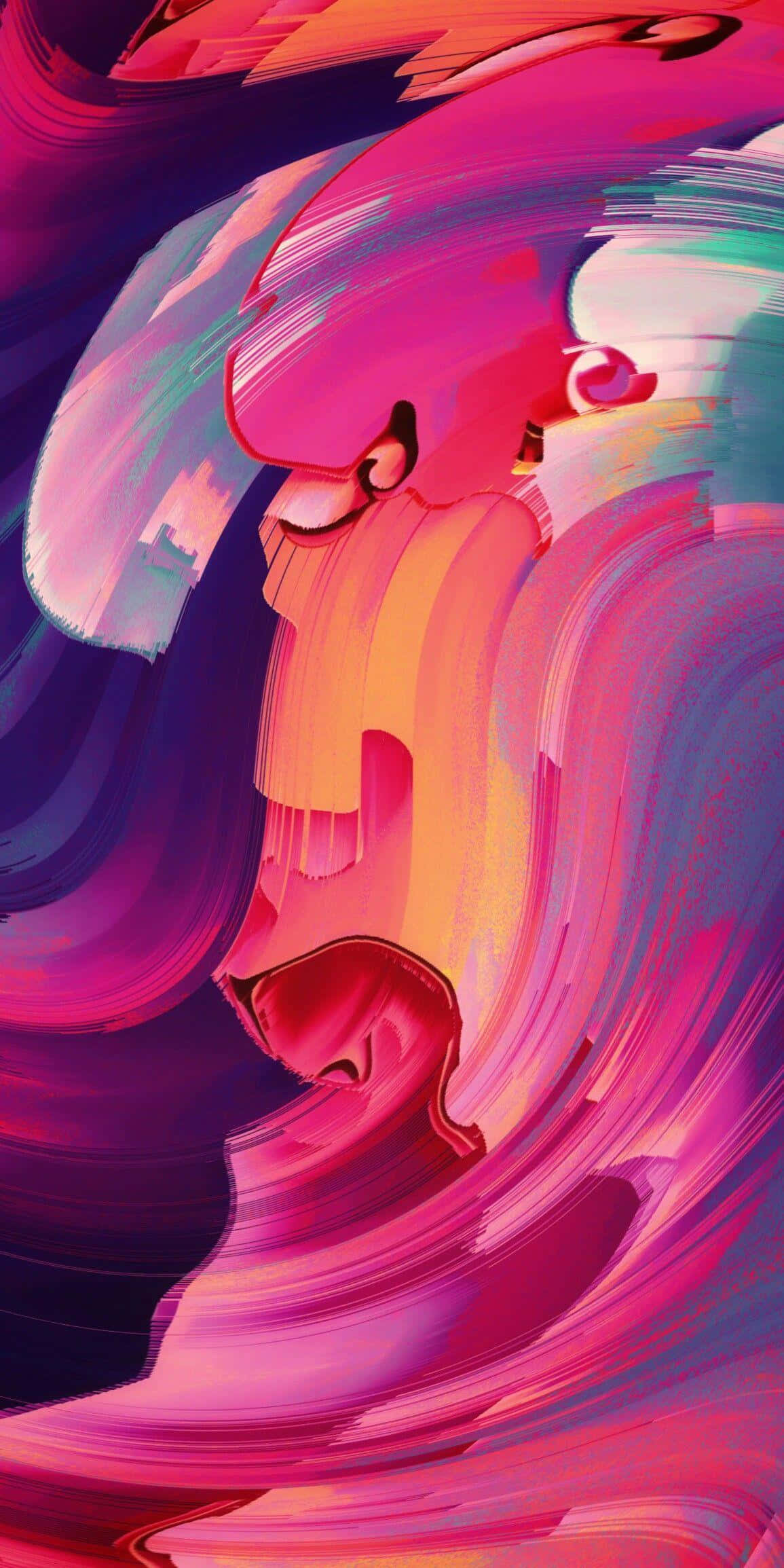 Trendy iPhone, vibrant display, swirling pink orange and purple brushstrokes, Full HD Phone Wallpaper