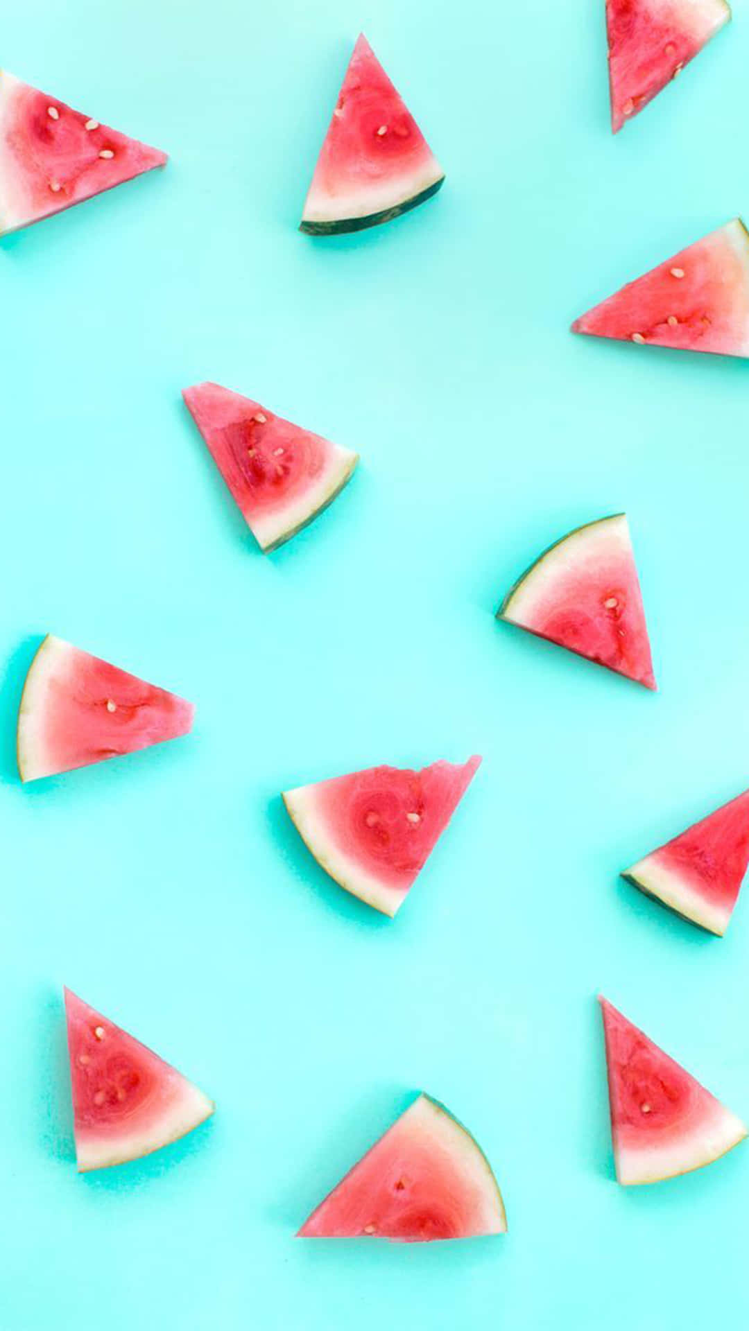 trendy summer iphone, watermelon slices, vibrant turquoise background, Full HD Phone Wallpaper