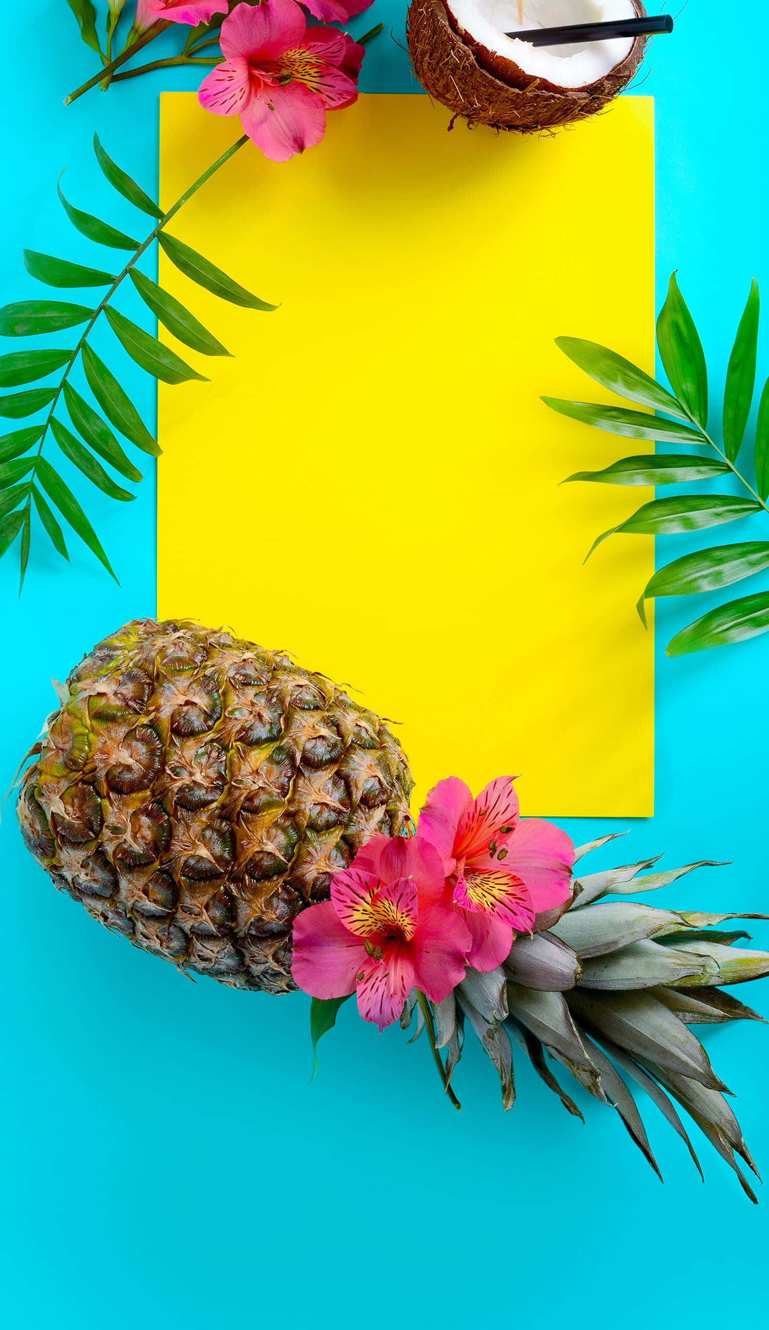 trendy summer iphone, pineapple pink, coconut, 2K Phone Wallpaper
