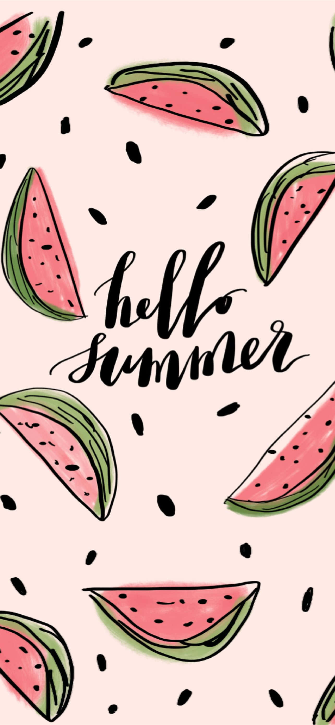 trendy summer iphone, pink background, hand-drawn watermelon slices, 2K Phone Wallpaper