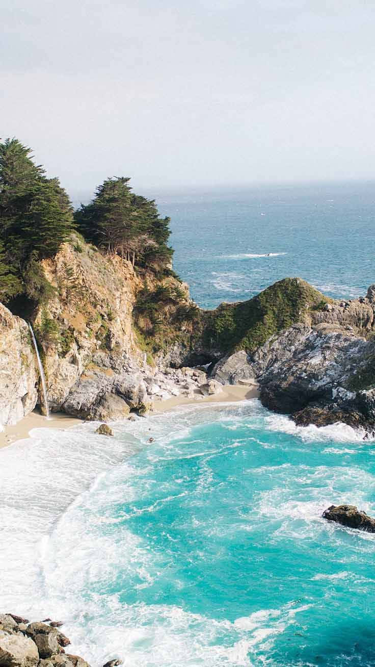 summer time iphone, turquoise waves, rocky shores, HD Phone Wallpaper