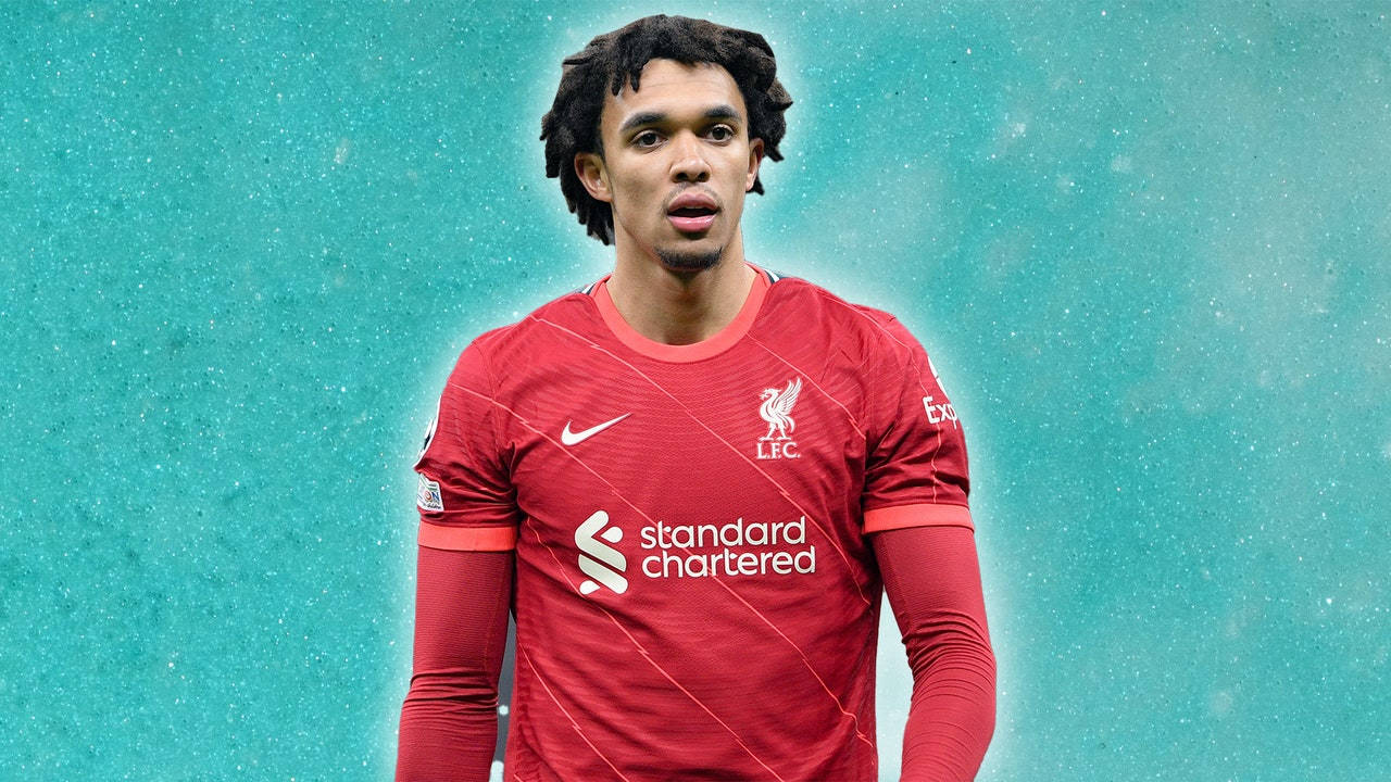 Trent Alexander-Arnold, red Liverpool jersey, teal background, HD Desktop Wallpaper
