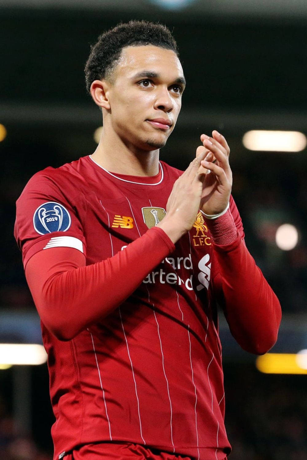 Trent Alexander-Arnold, red Liverpool jersey, stadium lights, HD Phone Wallpaper