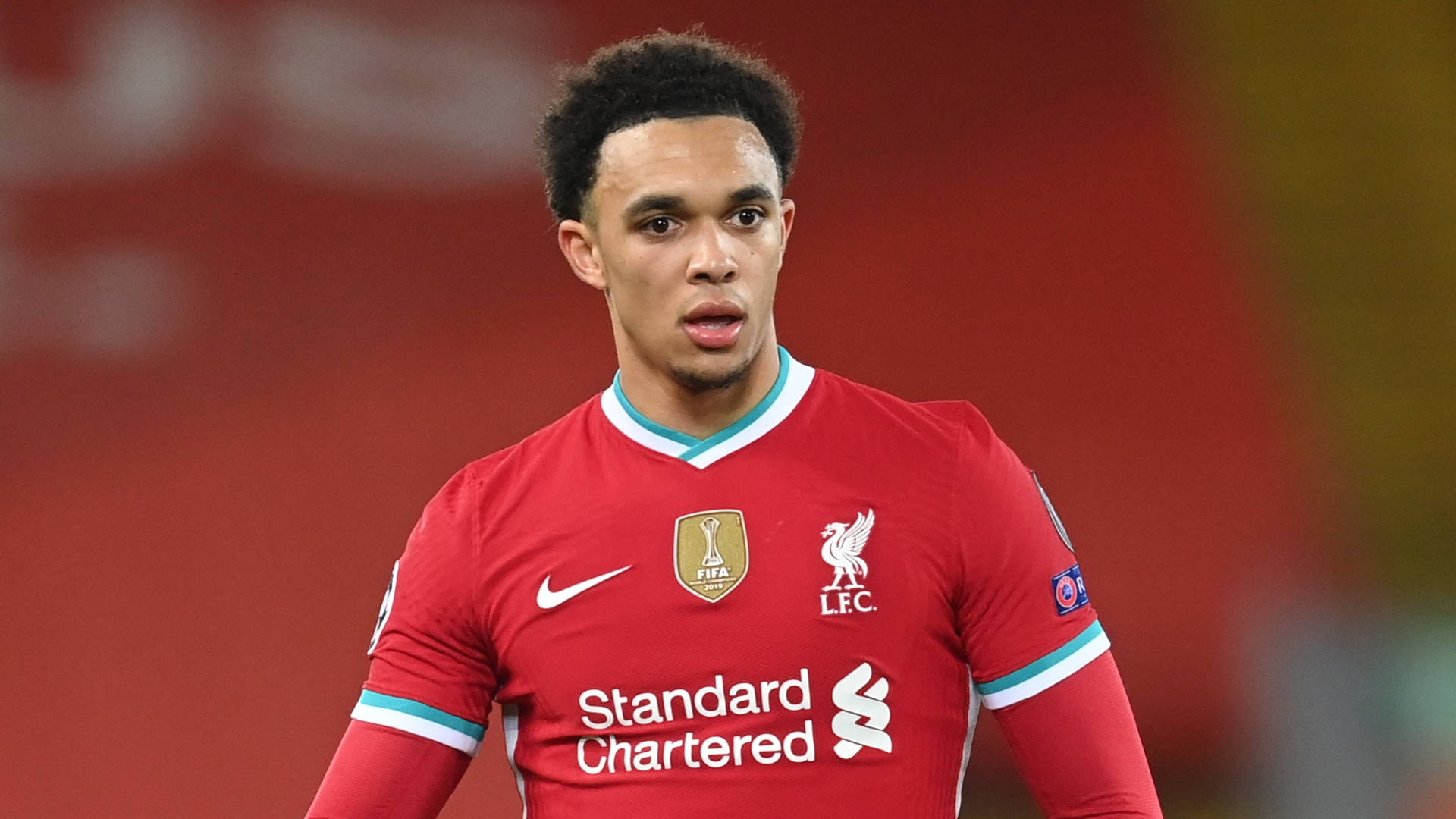Trent Alexander-Arnold, red Liverpool jersey, sponsor logos, Full HD Desktop Wallpaper