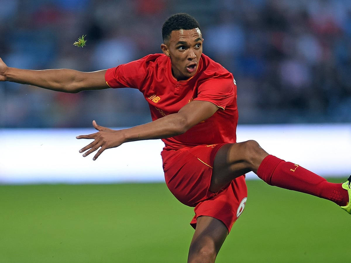 Trent Alexander-Arnold, red uniform, green field, SD Desktop Wallpaper