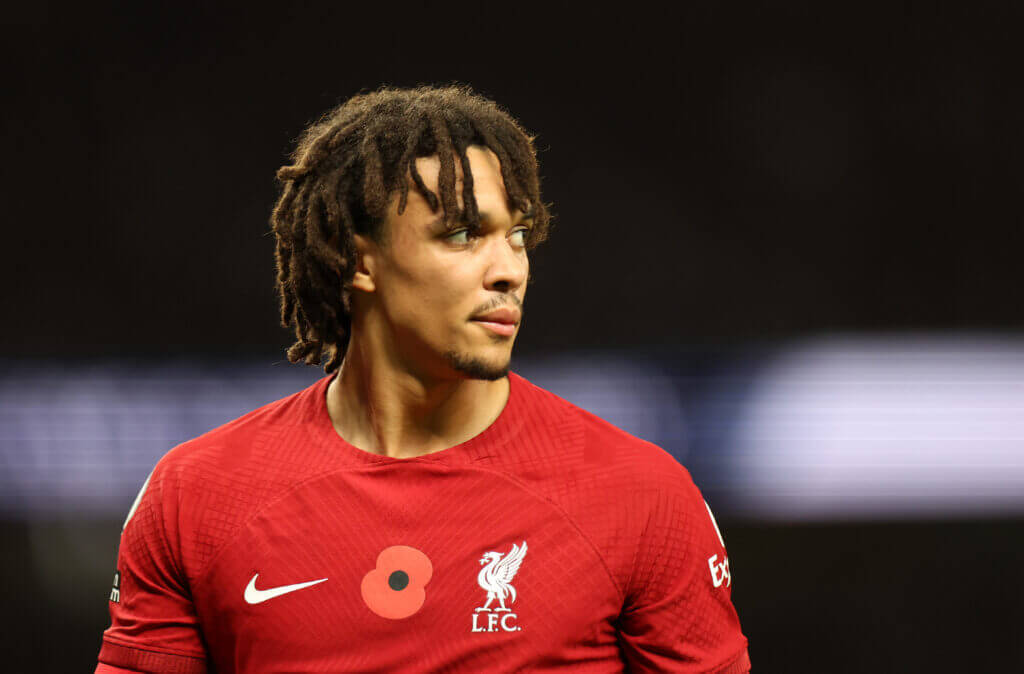 Trent Alexander-Arnold, red Liverpool jersey, poppy emblem, SD Desktop Wallpaper