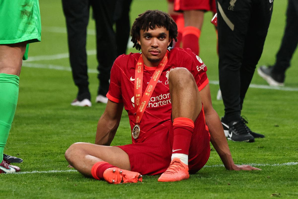 Trent Alexander-Arnold, red kit, grass, SD Desktop Wallpaper