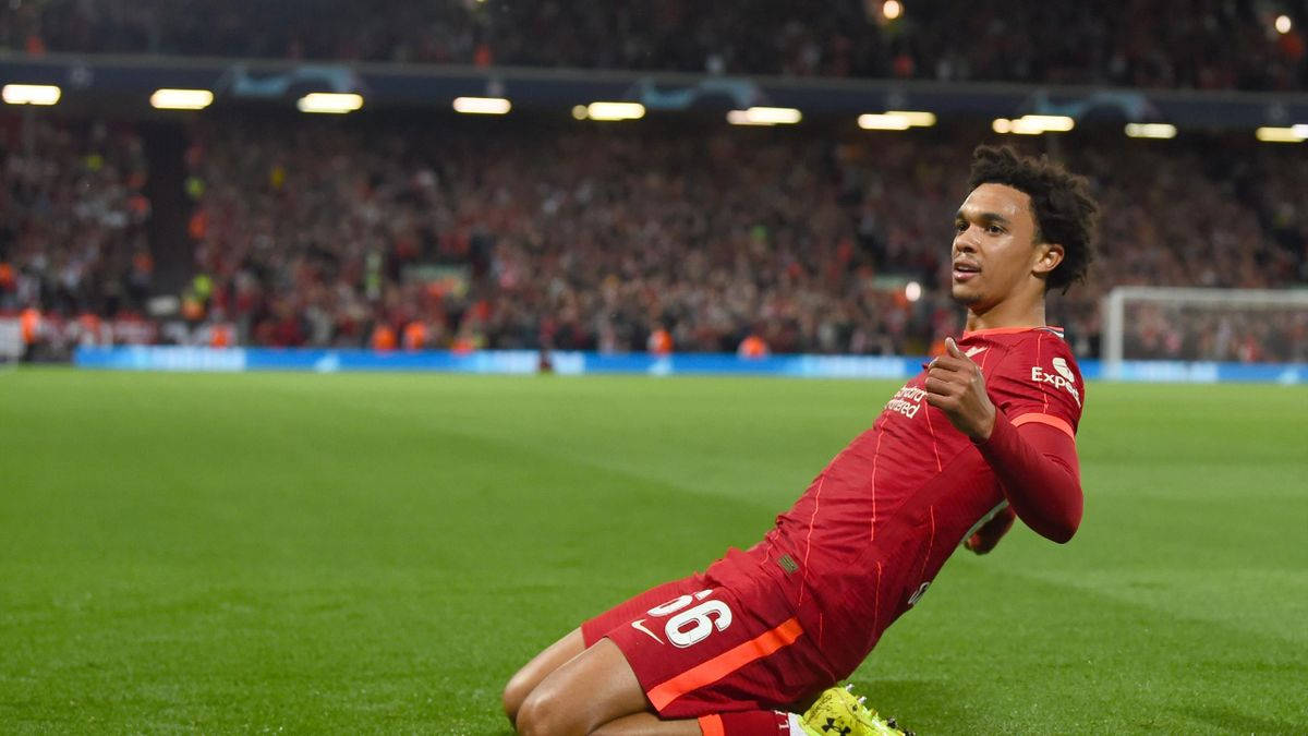 Trent Alexander-Arnold, red kit, grass, SD Desktop Wallpaper