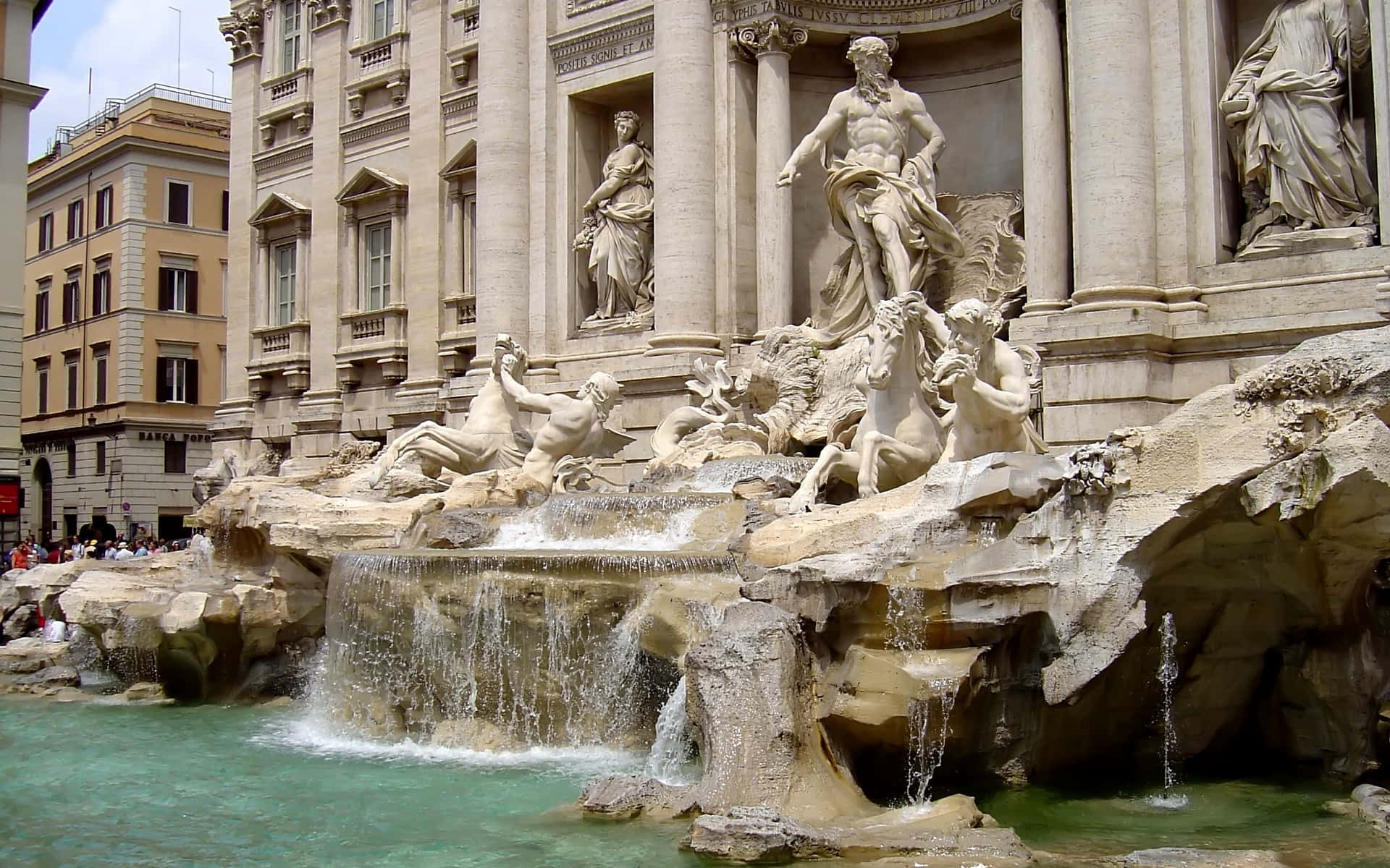Trevi Fountain, baroque fountain, marble statues, Full HD Desktop Wallpaper