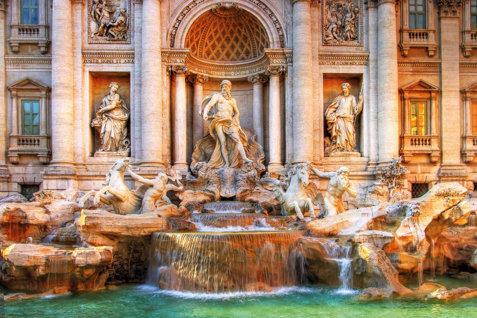 Trevi Fountain, three main statues, central male statue, Full HD Desktop Wallpaper