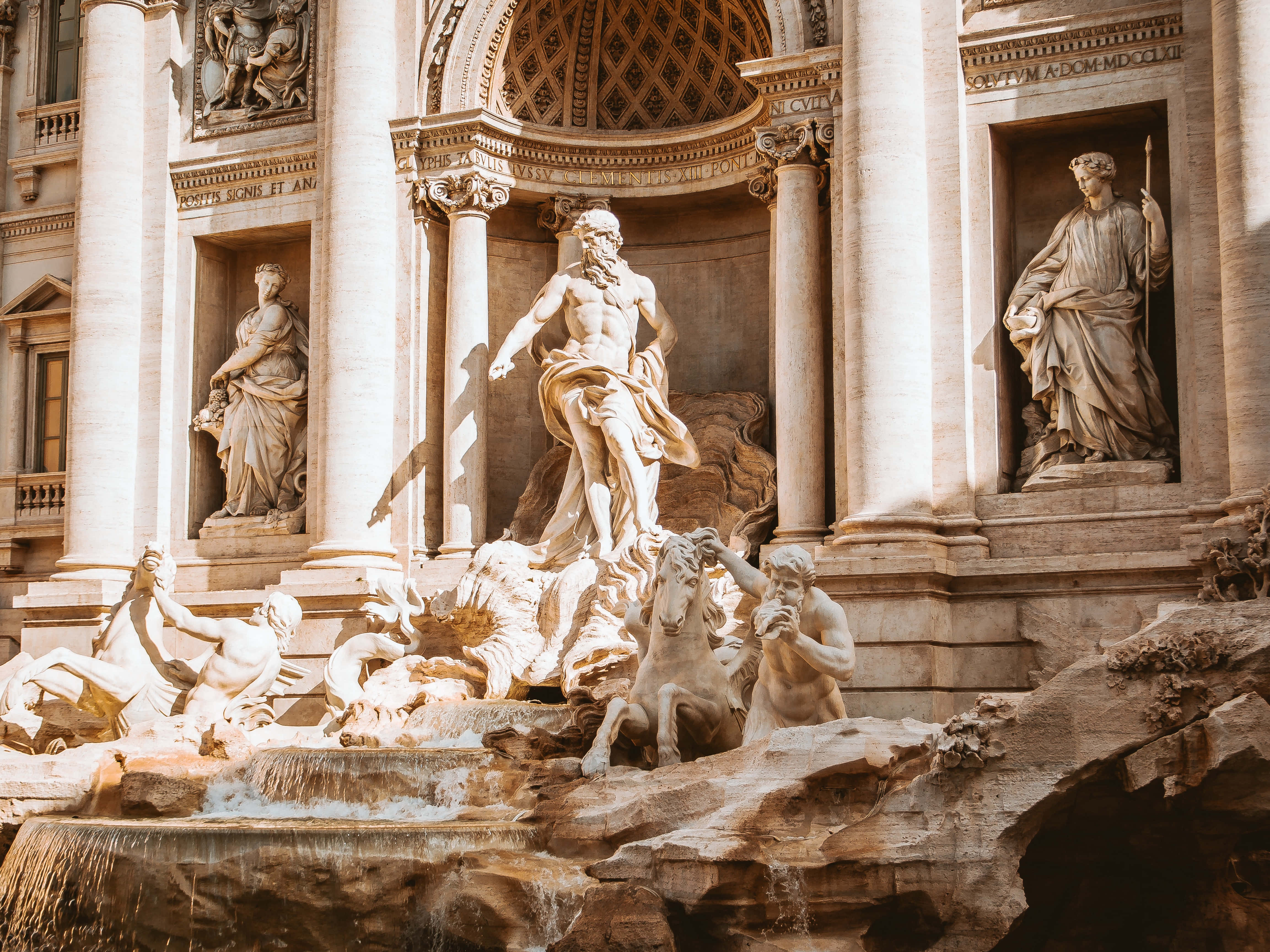 Trevi Fountain, baroque fountain, marble statues, 4K Desktop Wallpaper