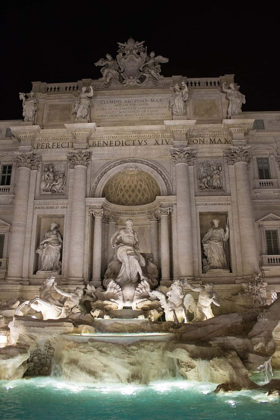 Trevi Fountain, nighttime scenery, illuminated, HD Phone Wallpaper