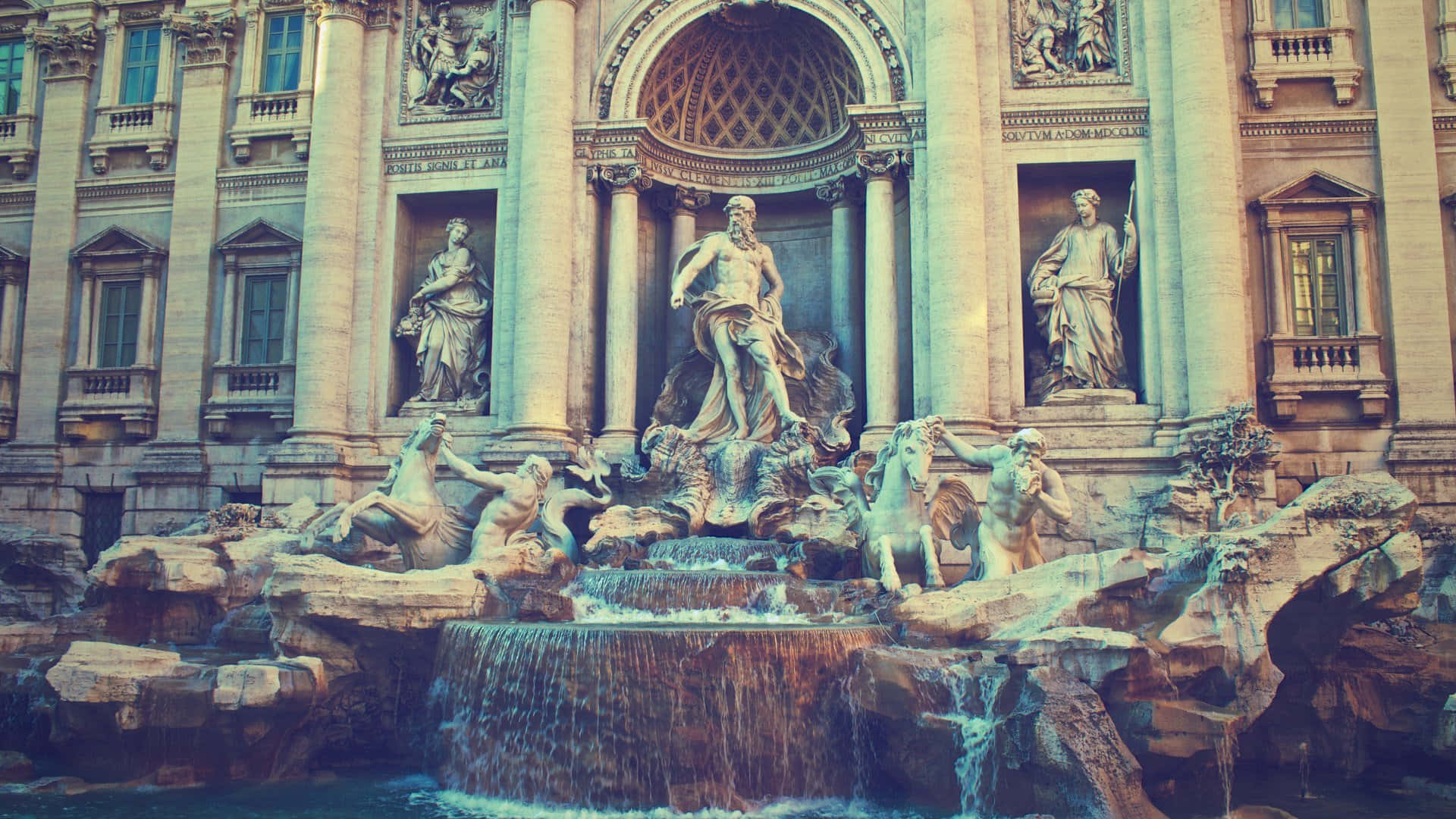 Trevi Fountain, baroque fountain, mythological statues, Full HD Desktop Wallpaper