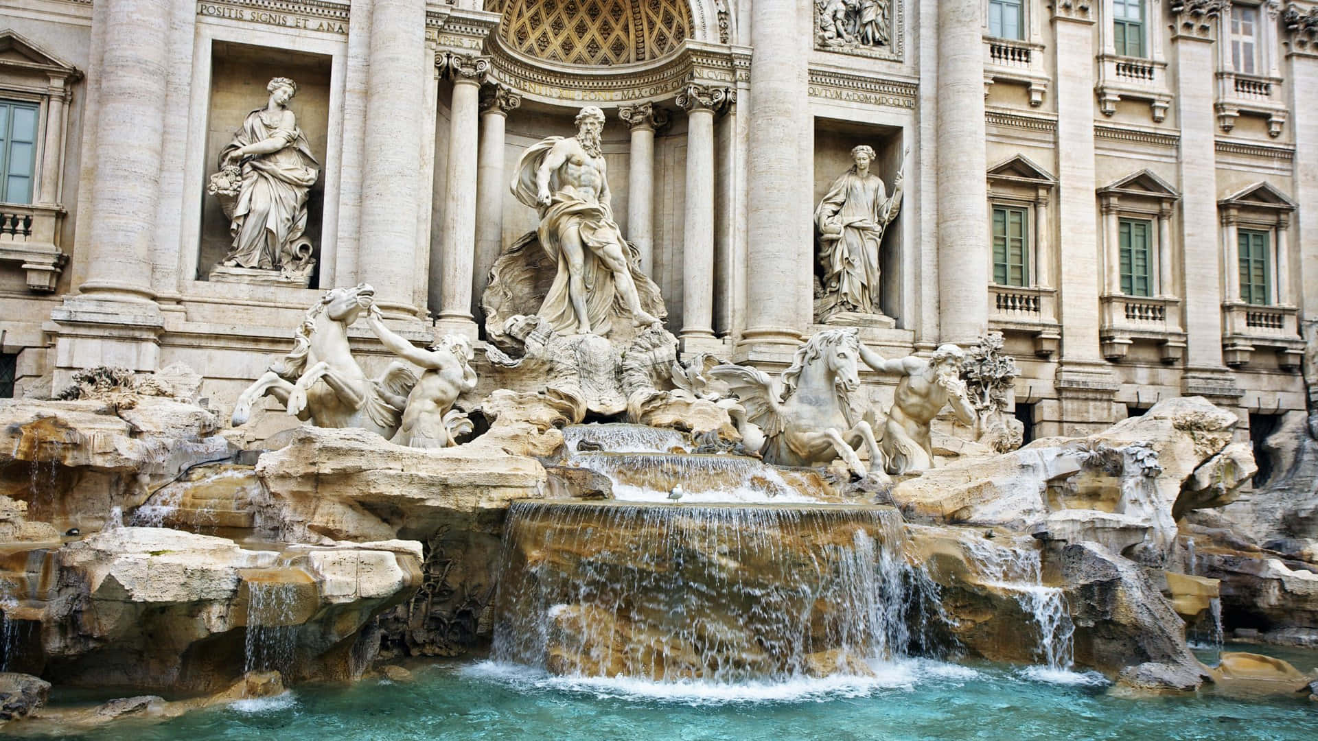 Trevi Fountain, baroque fountain, marble statues, Full HD Desktop Wallpaper