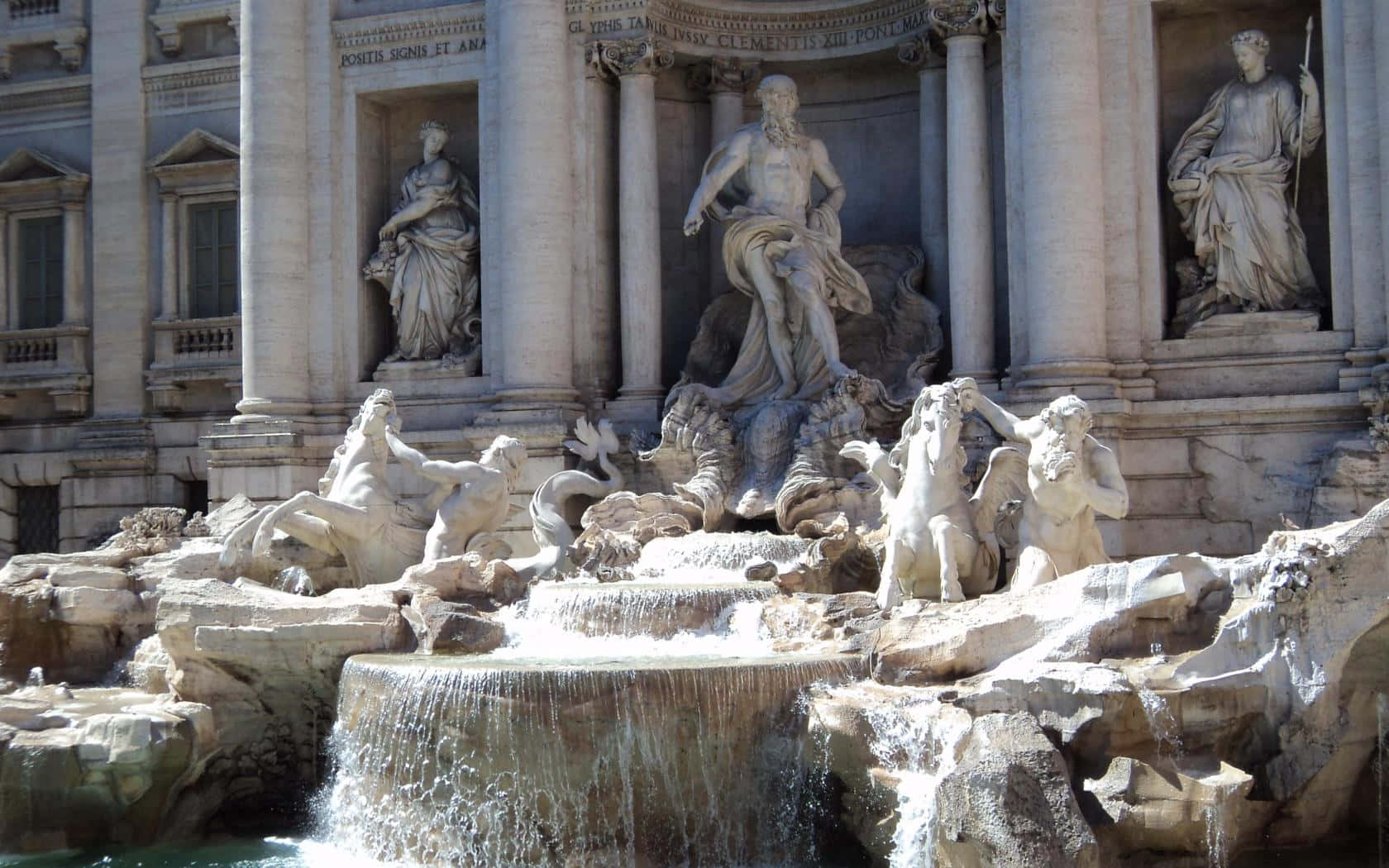 Trevi Fountain, marble statues, cascading water, HD Desktop Wallpaper