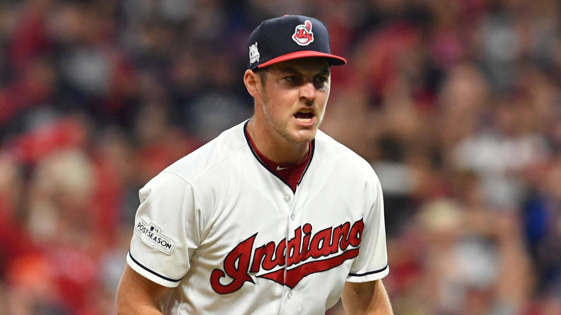 Trevor Bauer, white Indians jersey, red lettering, Full HD Desktop Wallpaper