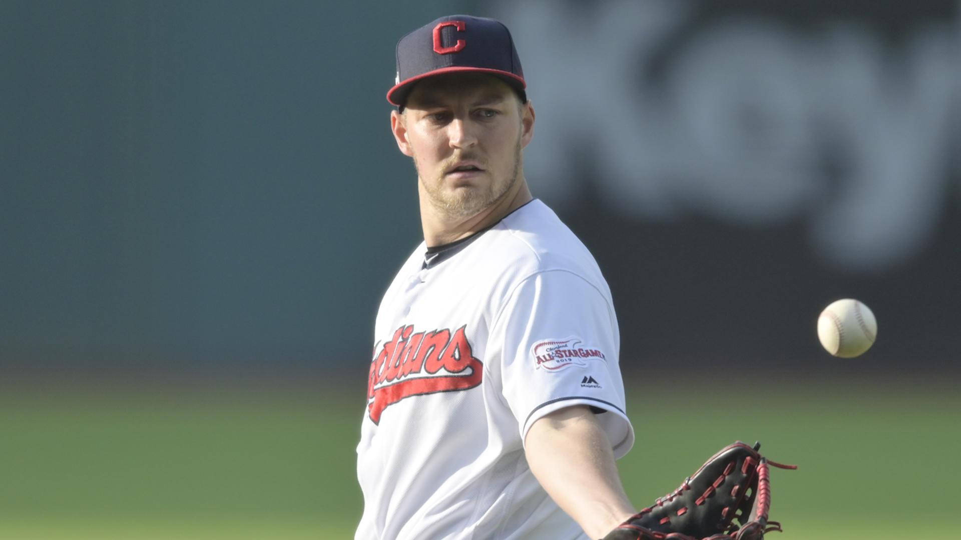 Trevor Bauer, white Indians jersey, baseball, Full HD Desktop Wallpaper