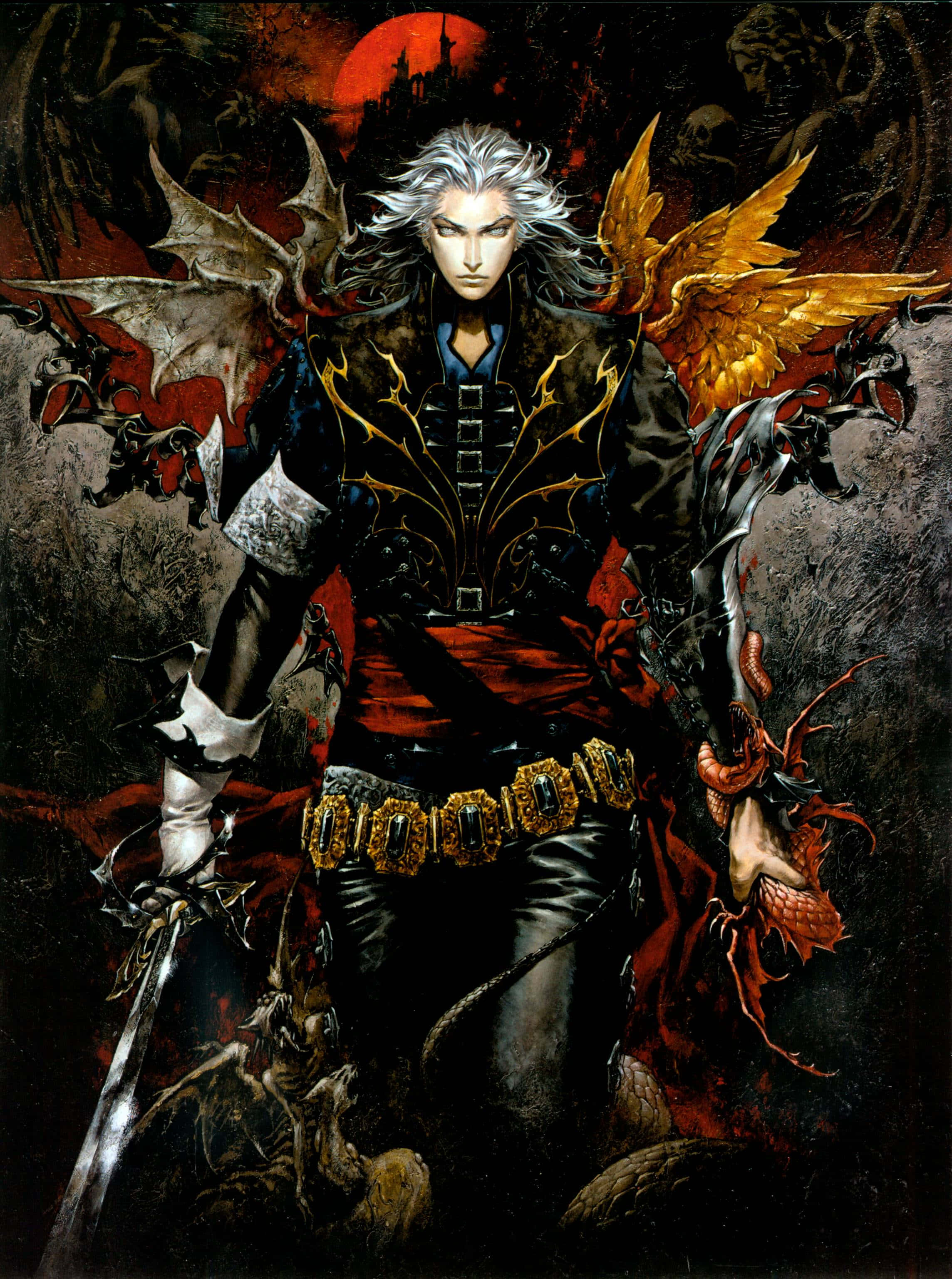 Trevor Belmont, silver hair, dual wings, 2K Phone Wallpaper