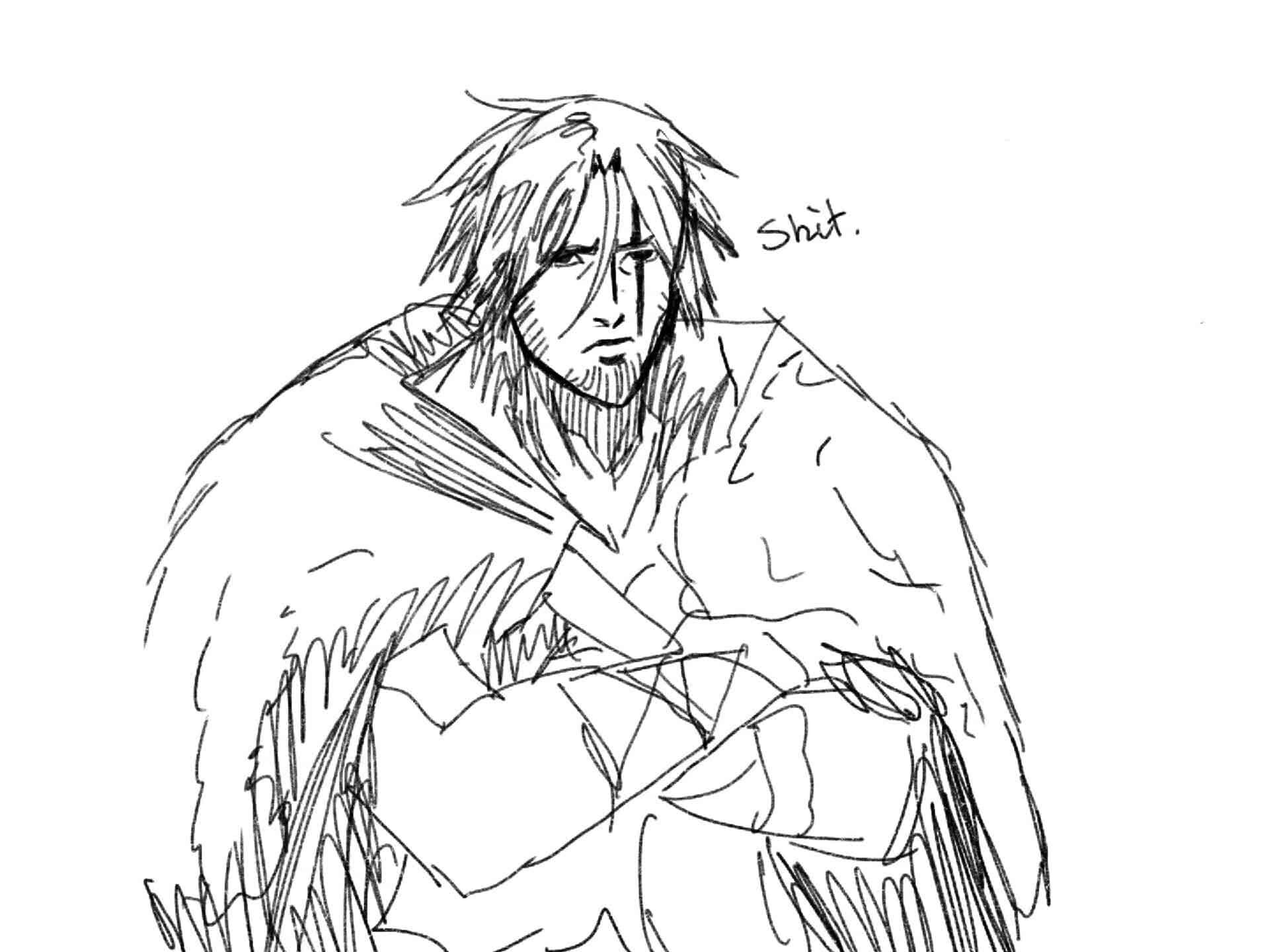 Trevor Belmont, black and white sketch, muscular man, Full HD Desktop Wallpaper