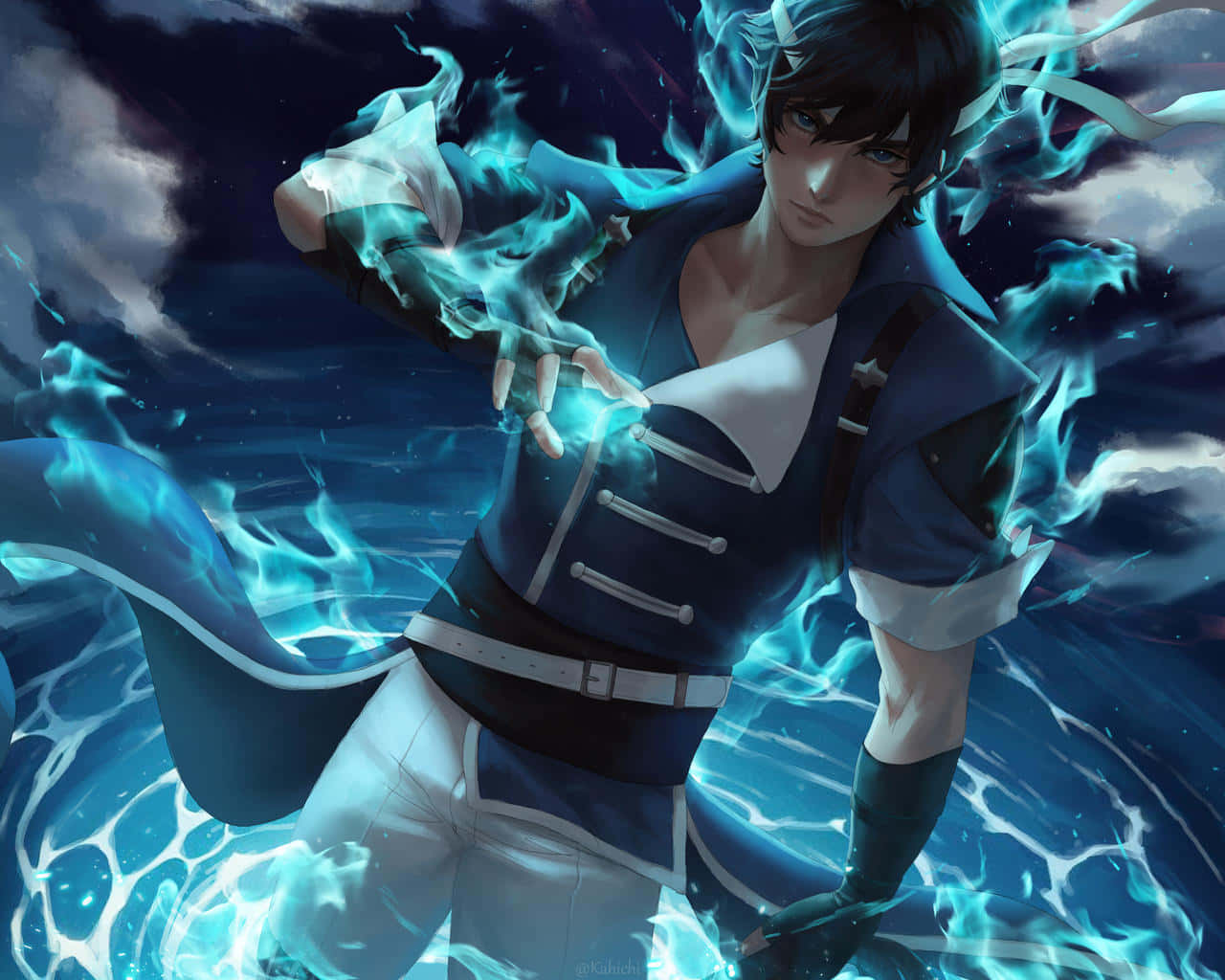 Trevor Belmont, blue jacket, glowing cyan energy, HD Desktop Wallpaper