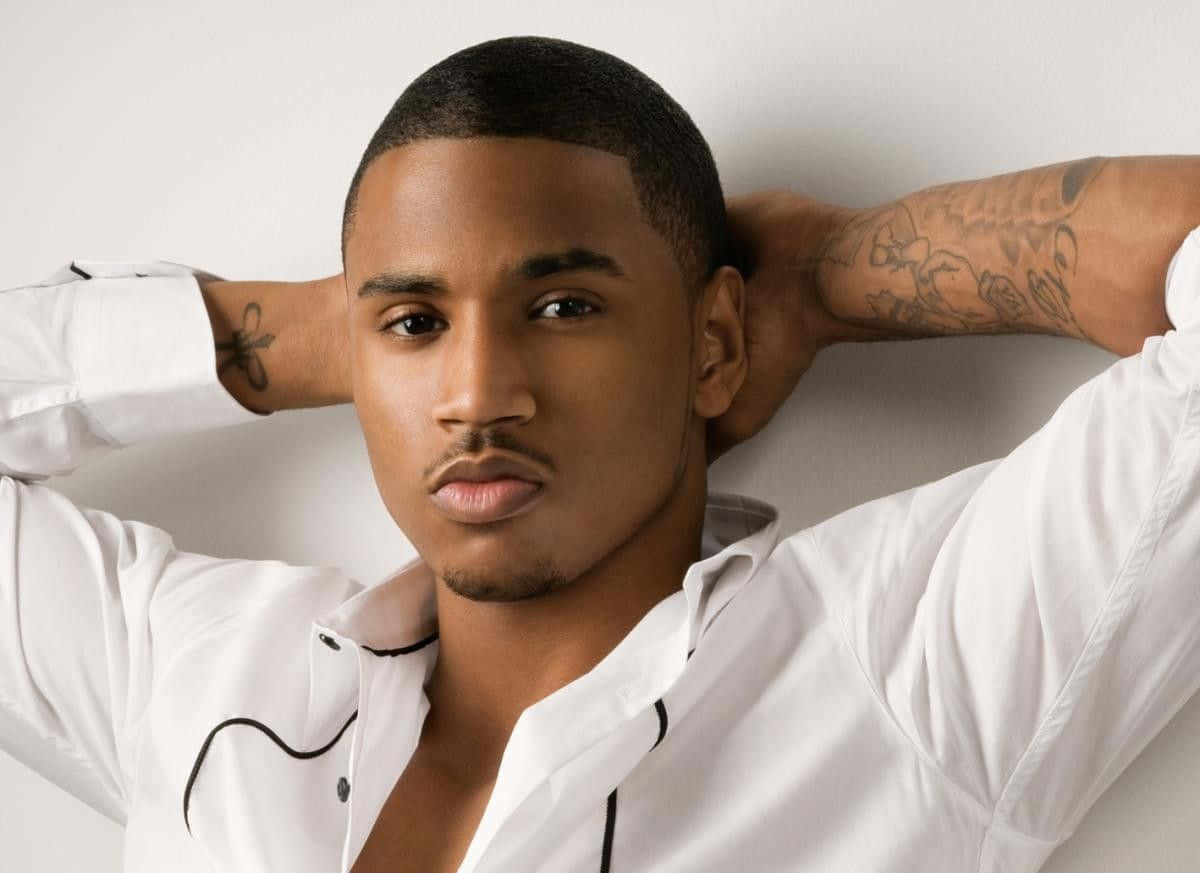 Trey Songz, white shirt, black trim, SD Desktop Wallpaper