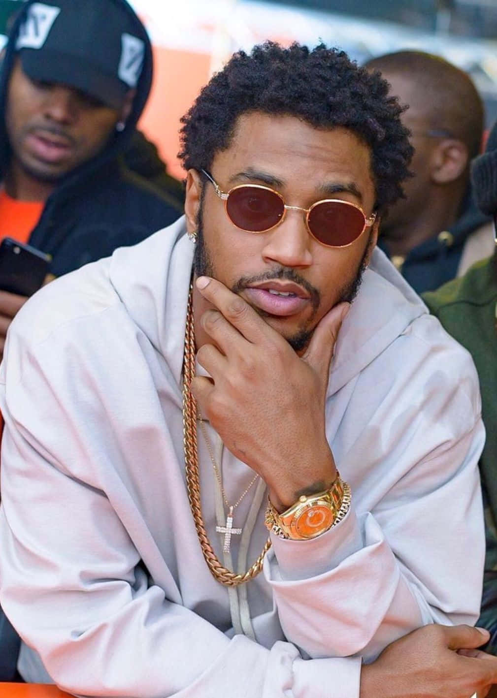 Trey Songz, gold sunglasses, white hoodie, HD Phone Wallpaper