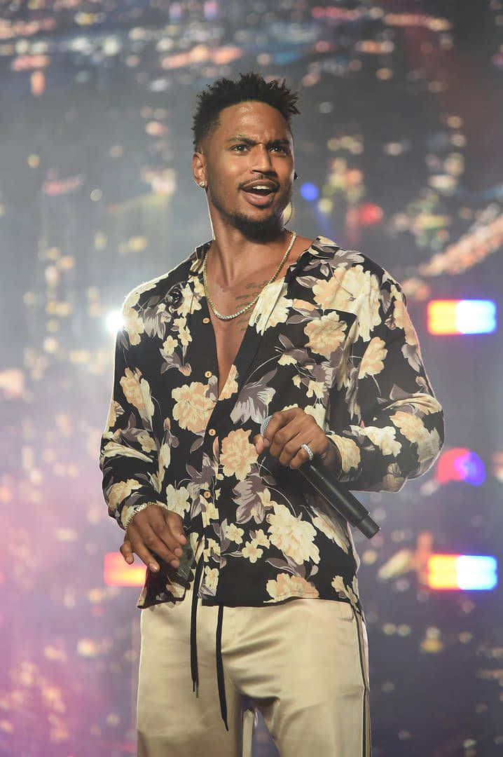 Trey Songz, floral shirt, microphone, SD Phone Wallpaper