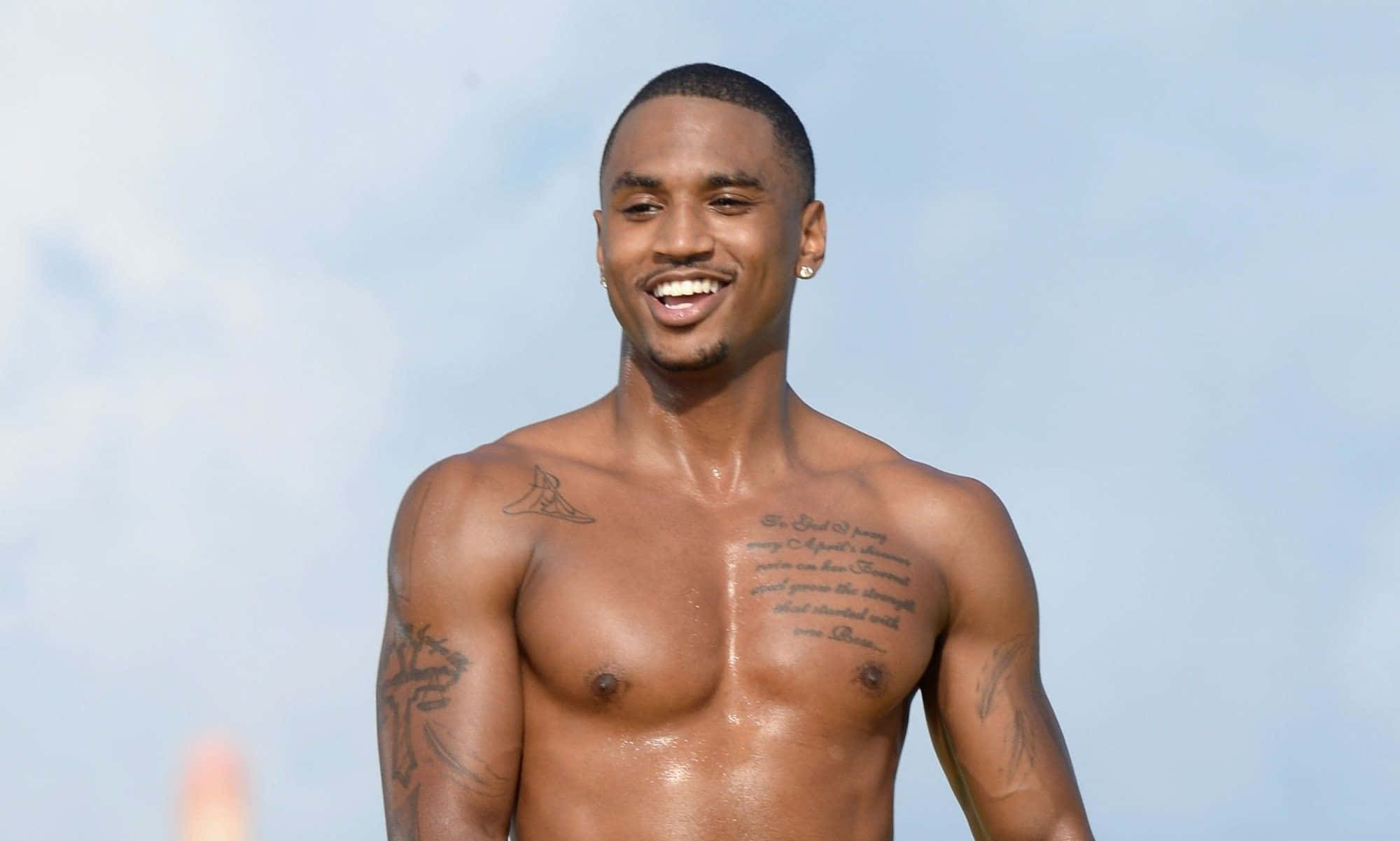 Trey Songz, shirtless, tattoos, Full HD Desktop Wallpaper