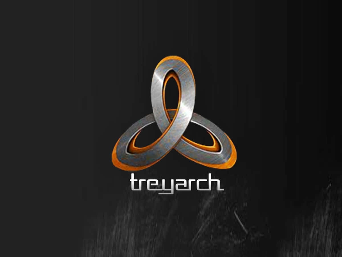 Treyarch, metallic orange and silver interlocked rings logo, dark textured background, SD Desktop Wallpaper