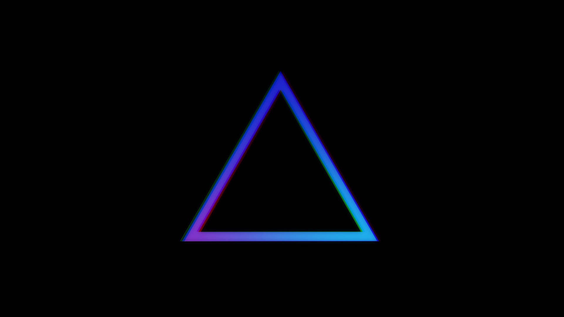 minimalist blue equilateral triangle, glowing neon triangle, rainbow gradient outline, Full HD Desktop Wallpaper