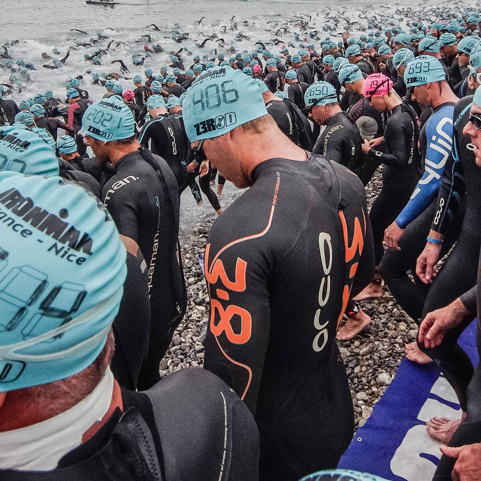triathlon, wetsuits, numbered swim caps, HD Desktop Wallpaper