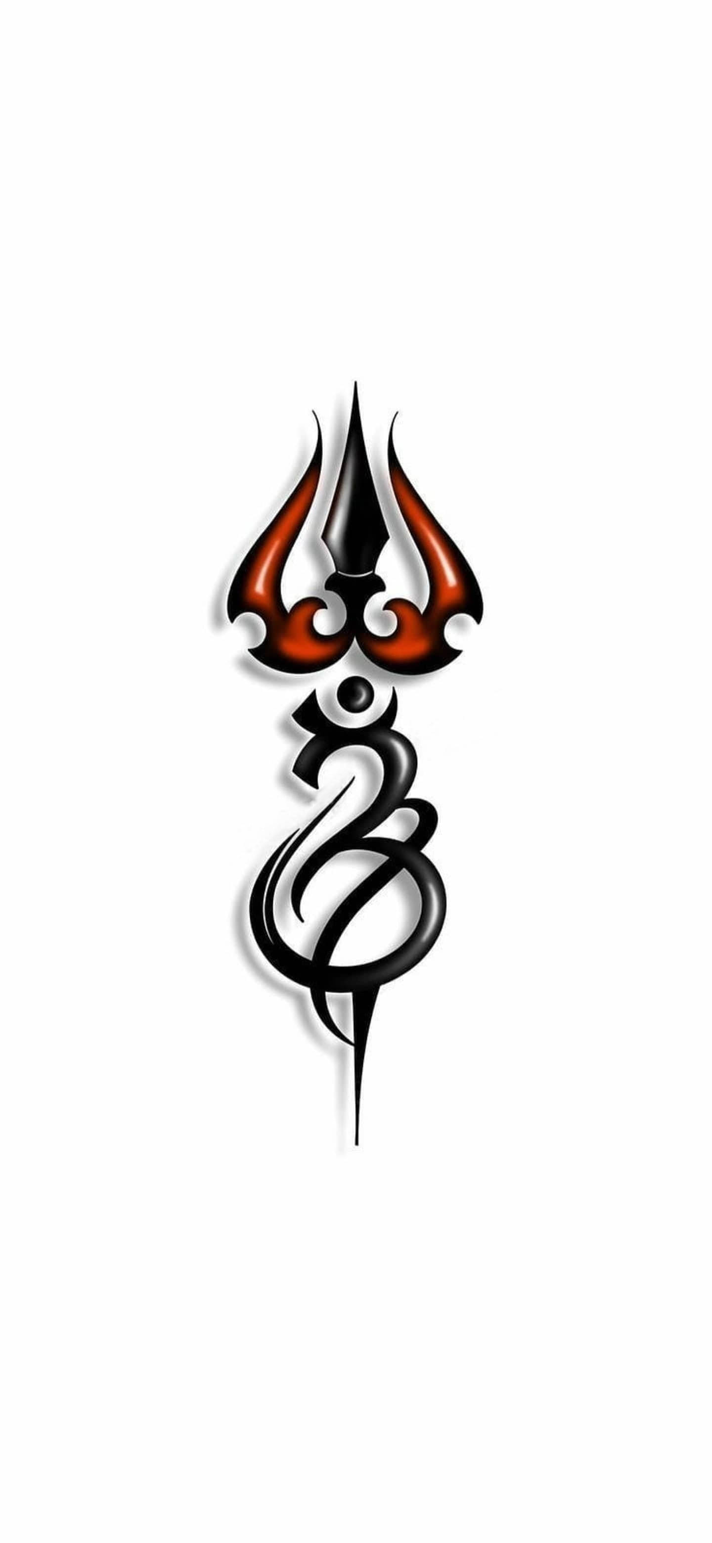 Om Tribal Aesthetic, black and red trident, flame-like prongs, 2K Phone Wallpaper