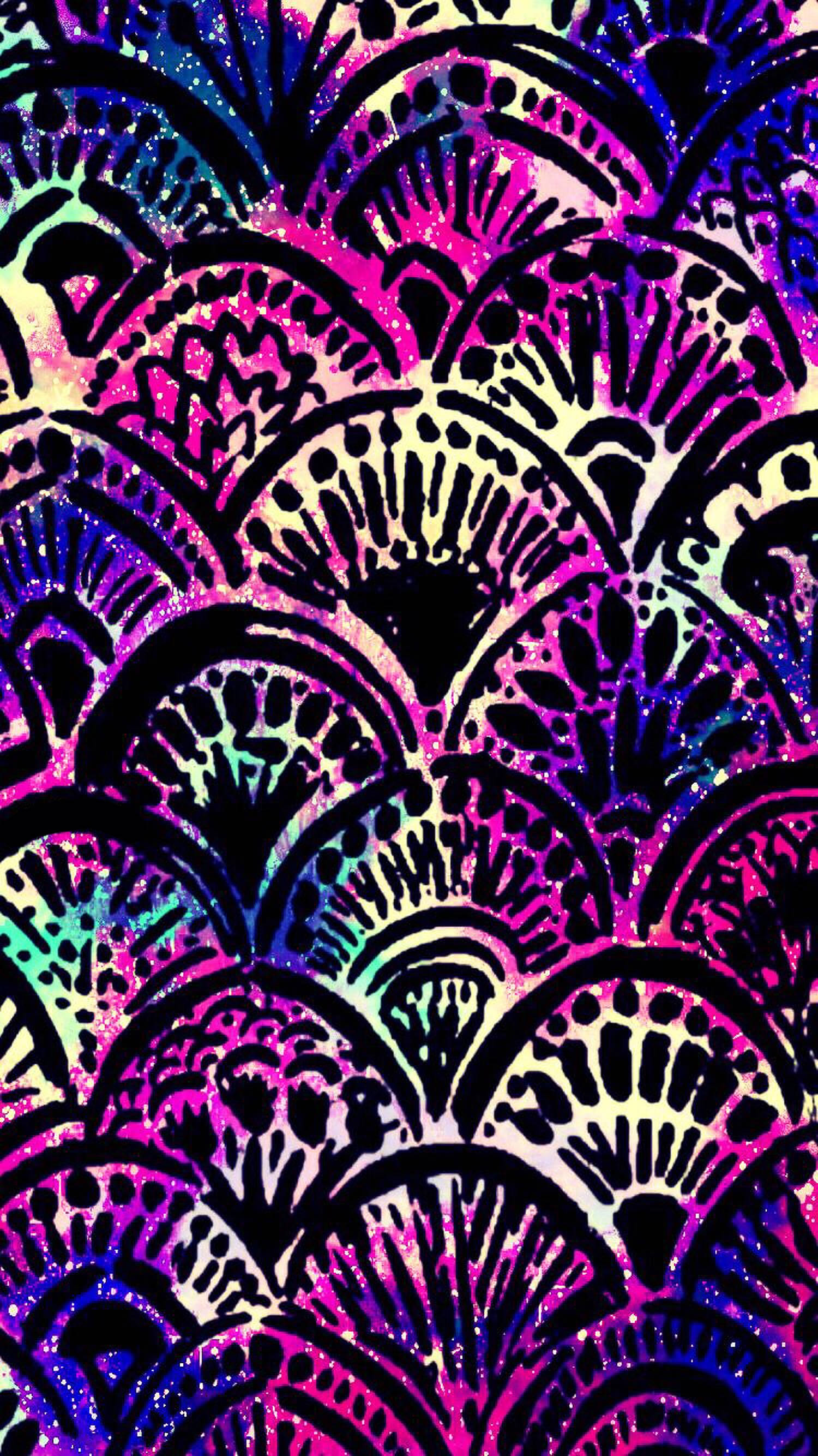 neon fan tribal pattern, neon pink, purple, 2K Phone Wallpaper
