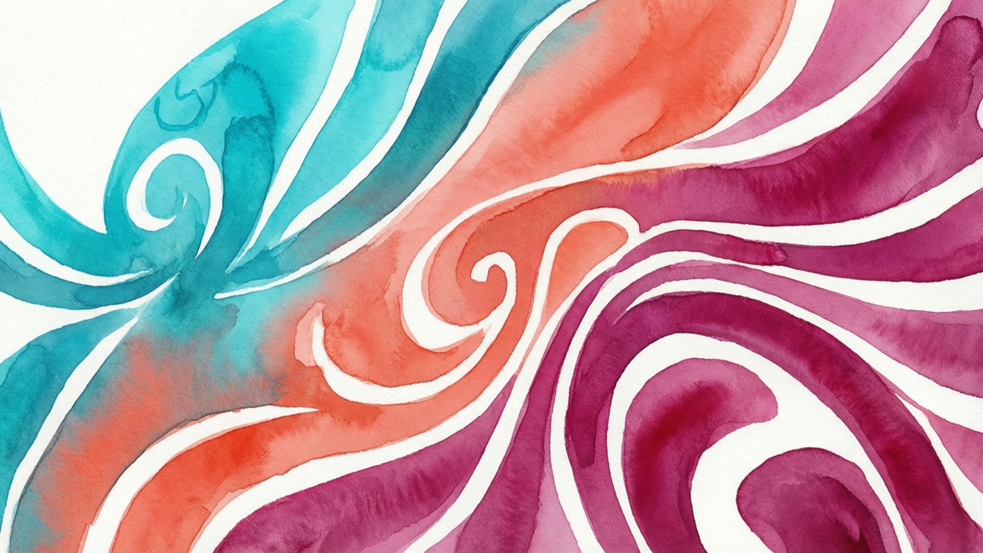 watercolor, teal, coral, Full HD Desktop Wallpaper