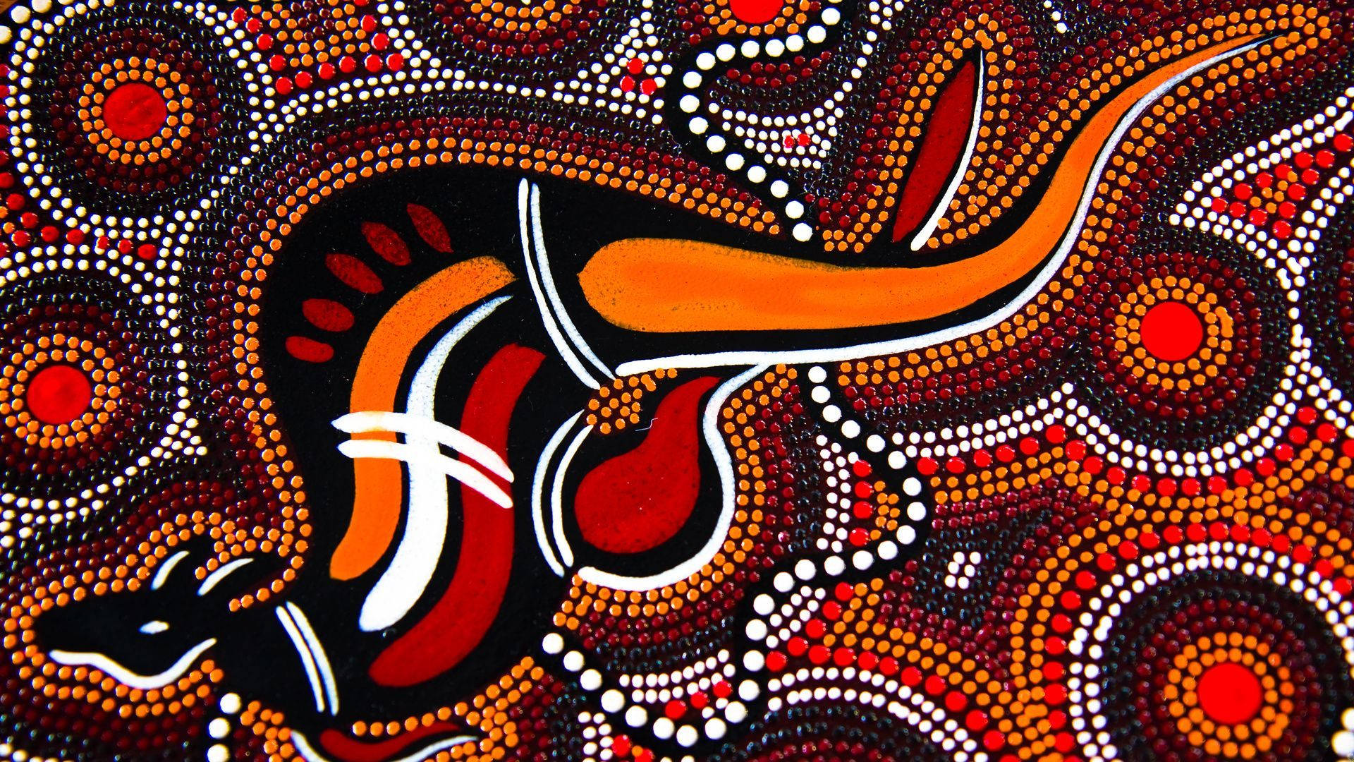 Aboriginal dot painting, stylized creature, orange, Full HD Desktop Wallpaper