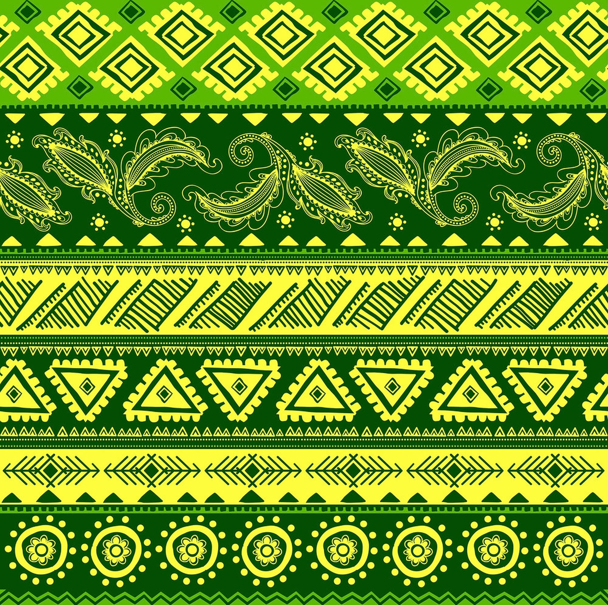 neon green, tribal pattern, geometric motifs, Full HD Desktop Wallpaper