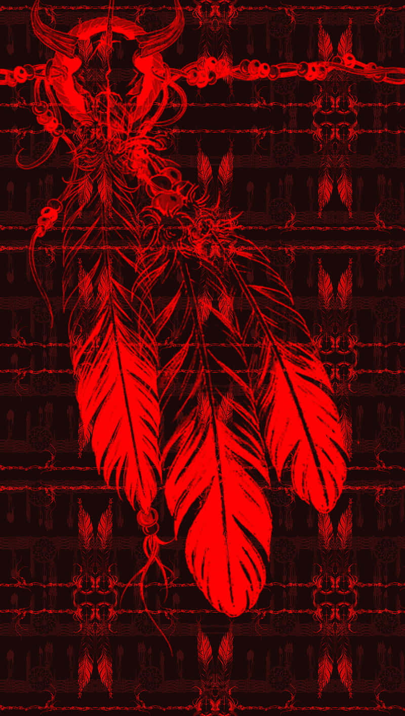 Native Feathers And Demon, vibrant red feathers, ornate tribal motifs, HD Phone Wallpaper
