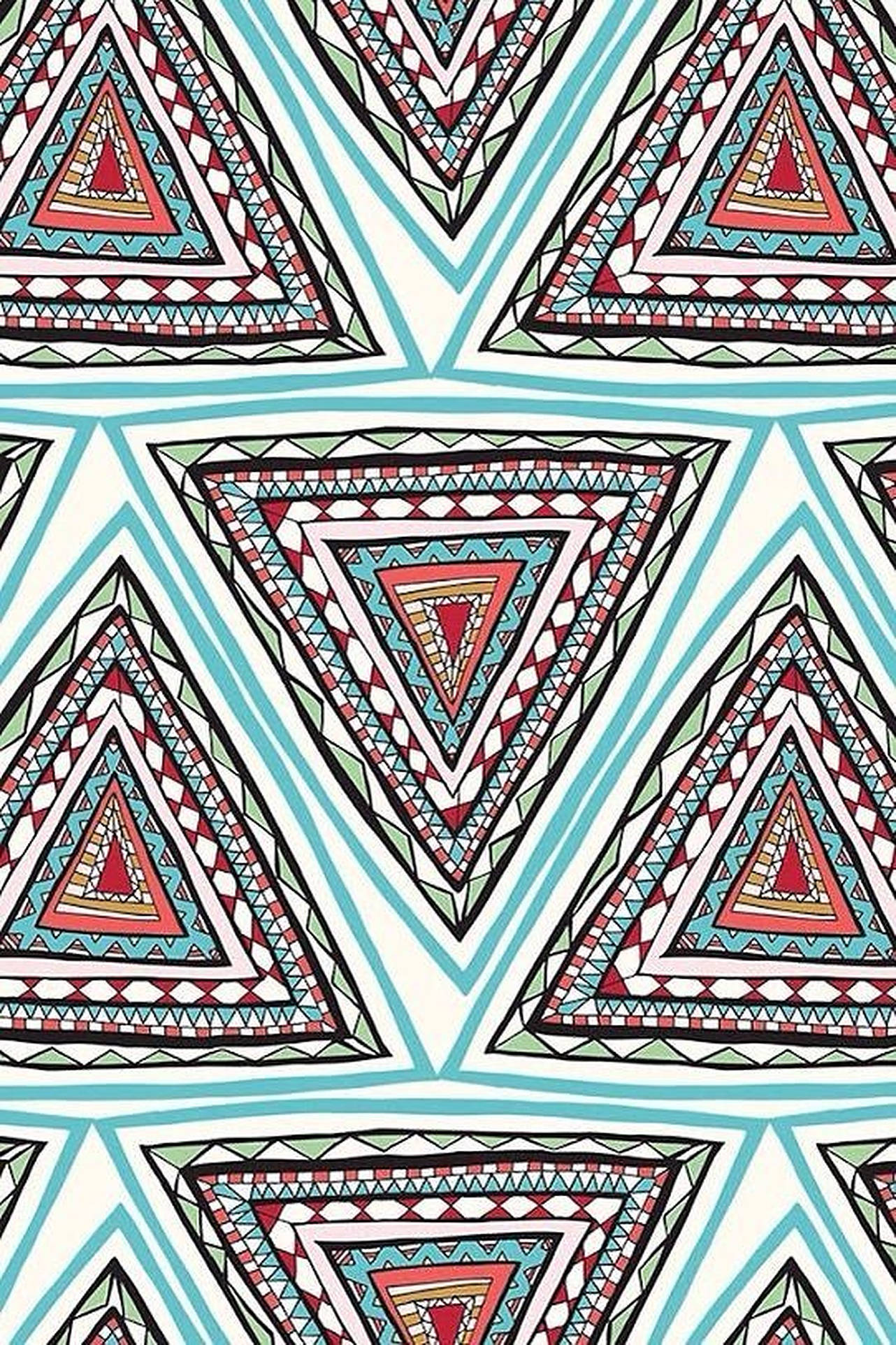 triangle tribal pattern, teal, red, Full HD Phone Wallpaper