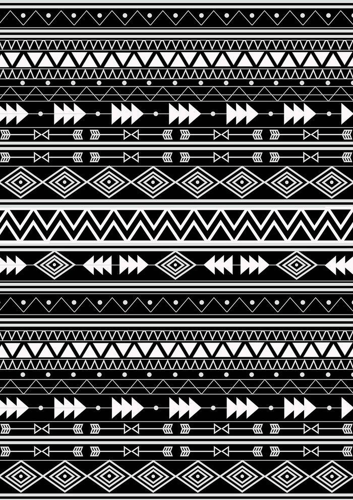 black and white tribal pattern, repeating arrows, diamonds, Full HD Phone Wallpaper