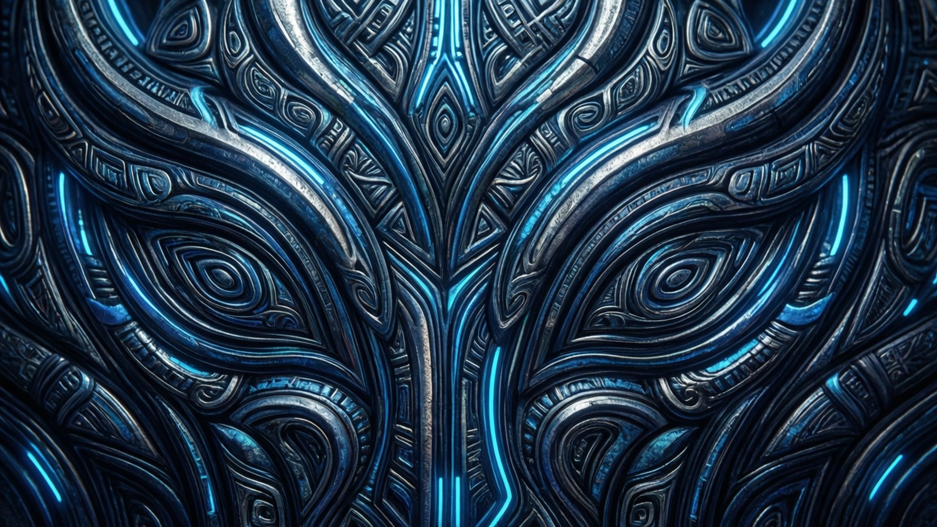neon blue, tribal, cyber, Full HD Desktop Wallpaper