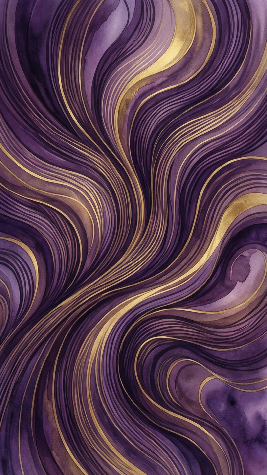 fluid purple gold tribal, swirling purple and gold watercolor waves, canvas, Full HD Phone Wallpaper