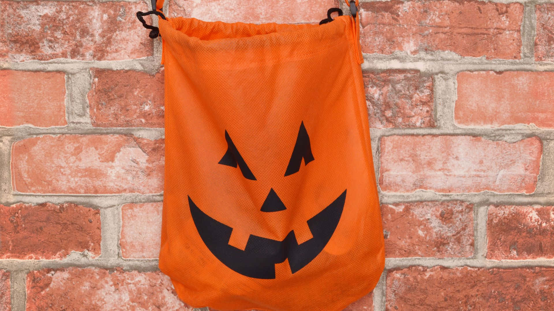 Trick or Treat bags, orange Halloween trick-or-treat bag, black jack-o'-lantern face, Full HD Desktop Wallpaper