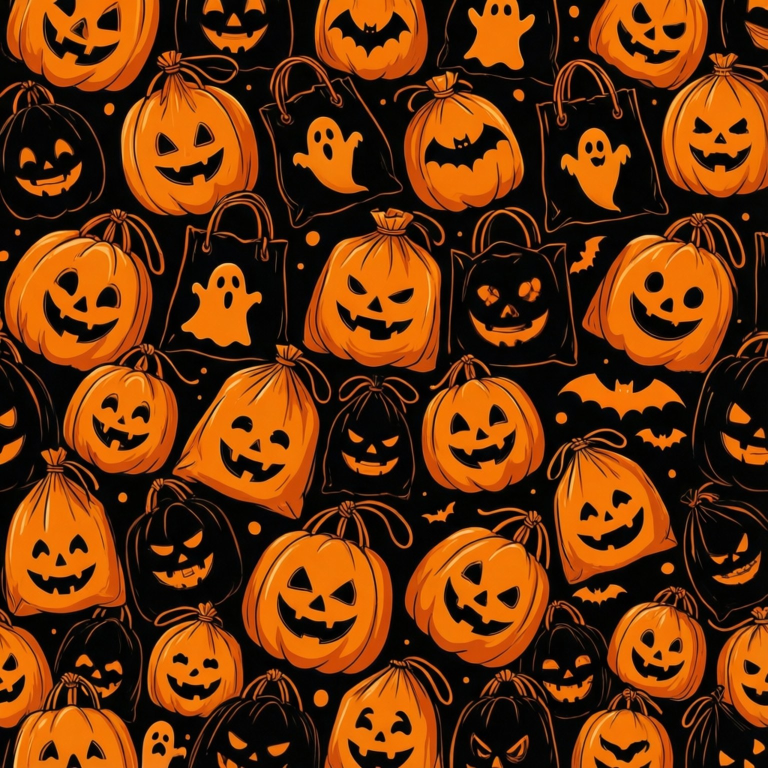 jack-o'-lanterns, ghosts, bats, HD Desktop Wallpaper