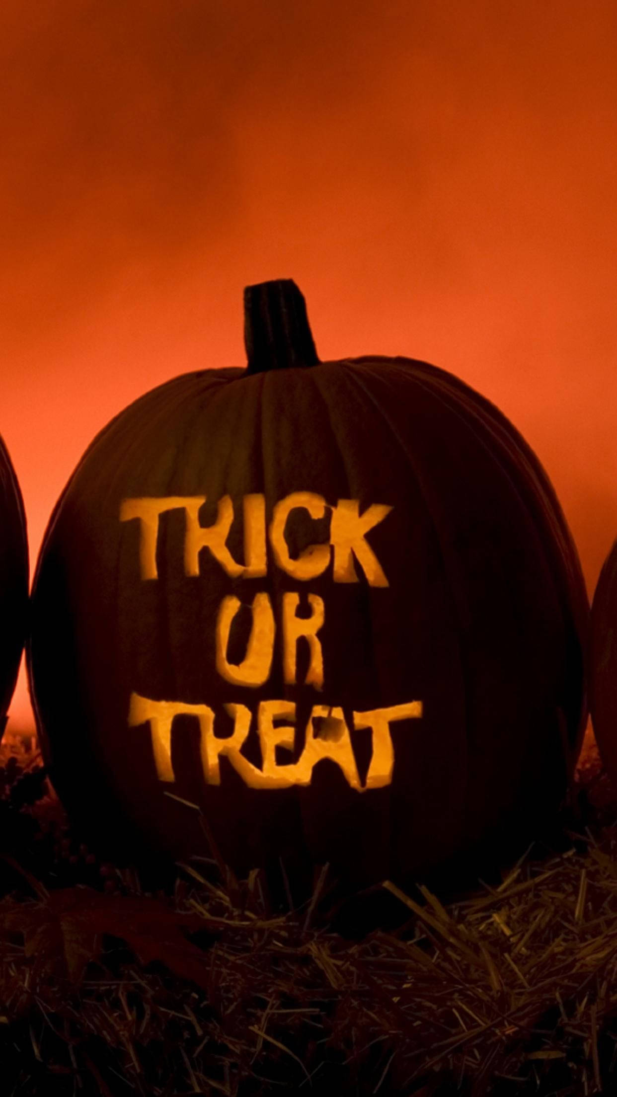 TRICK OR TREAT, pumpkin, fiery orange twilight sky, Full HD Phone Wallpaper