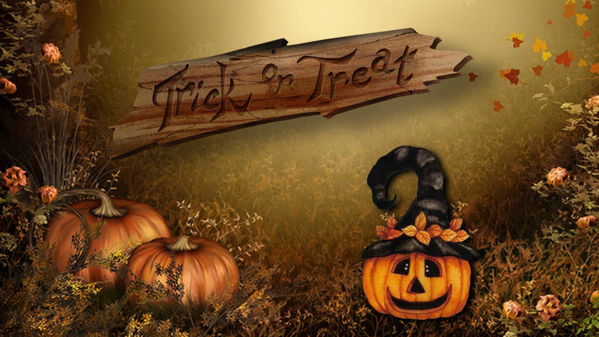 Trick or Treat, jack-o-lantern, witch hat, Full HD Desktop Wallpaper