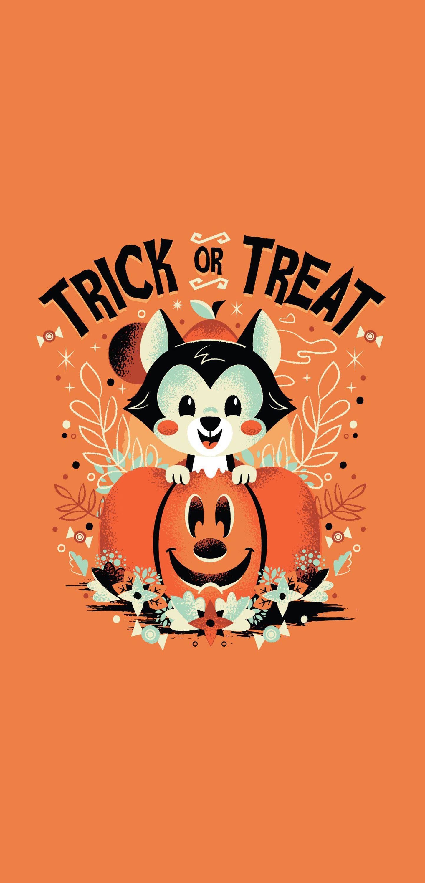 Trick or Treat, jack-o-lantern, orange background, 2K Phone Wallpaper