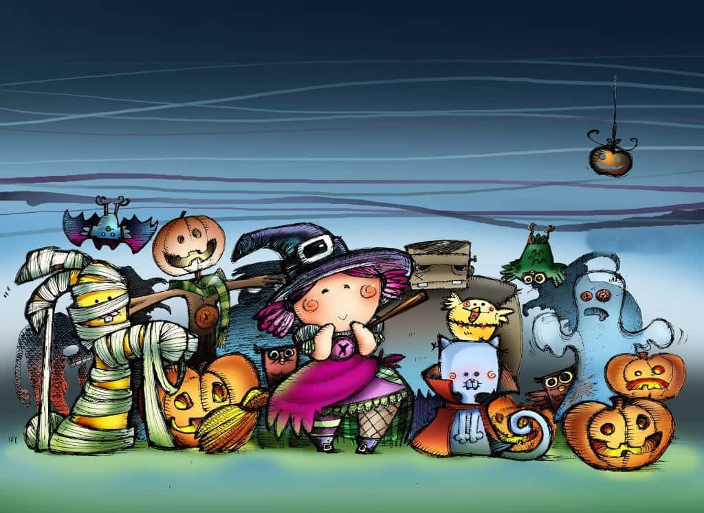 witch, pumpkins, mummies, SD Desktop Wallpaper