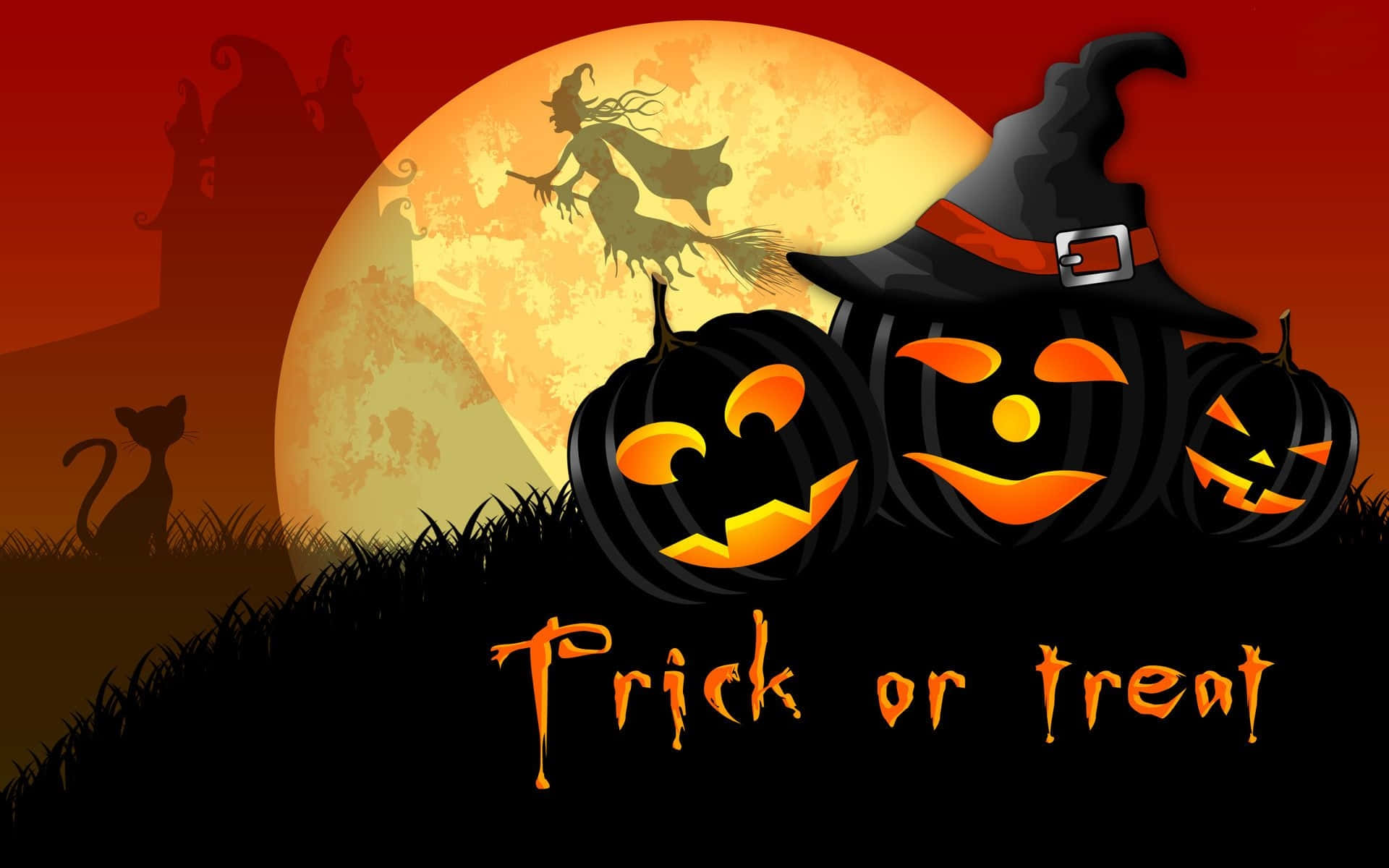 Trick r treat, jack-o-lanterns, witch hat, Full HD Desktop Wallpaper