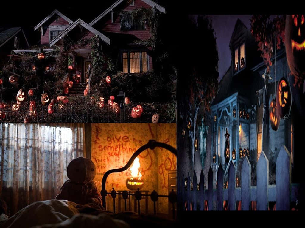 Trick r Treat, haunted house, glowing jack-o-lanterns, SD Desktop Wallpaper